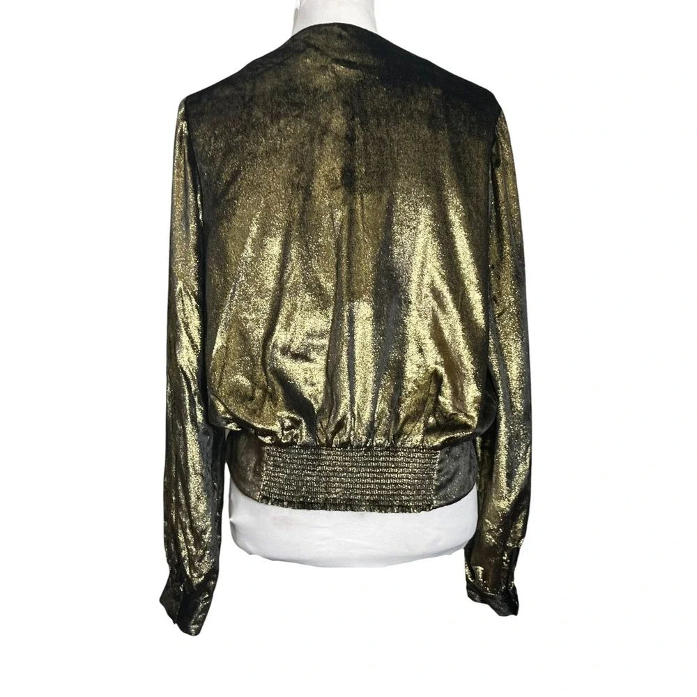 FRAME Metallic Gold Wrap Blouse Women's Medium Long Sleeve Party Top Night Out